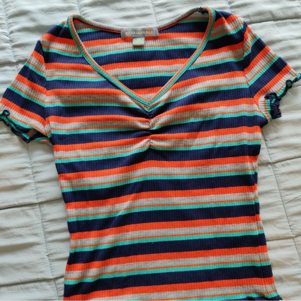 Sweetheart neckline stripes top